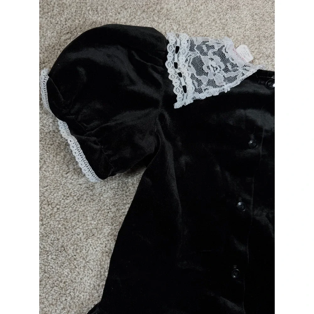 Vintage Black Velvet‎ Lace Collar Rose Dress Girls Size 6 USA